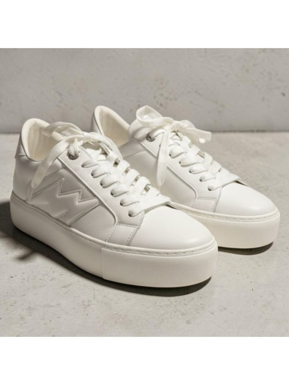Zadig & Voltaire White Leather Platform Sneakers Lightening Bolt Size 40 US 10